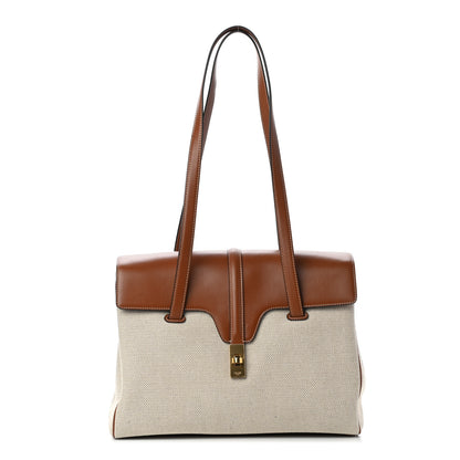 Celine Canvas Calfskin Medium Soft 16 Top Handle Bag Tan White 1 of 8