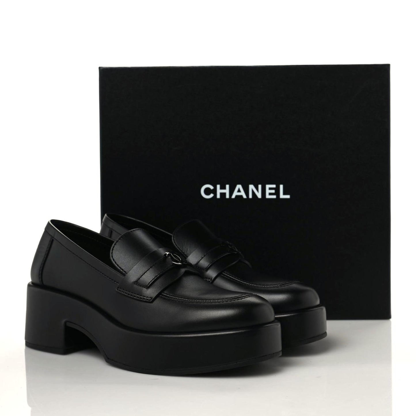 Calfskin CC Platform Loafers 40 Black