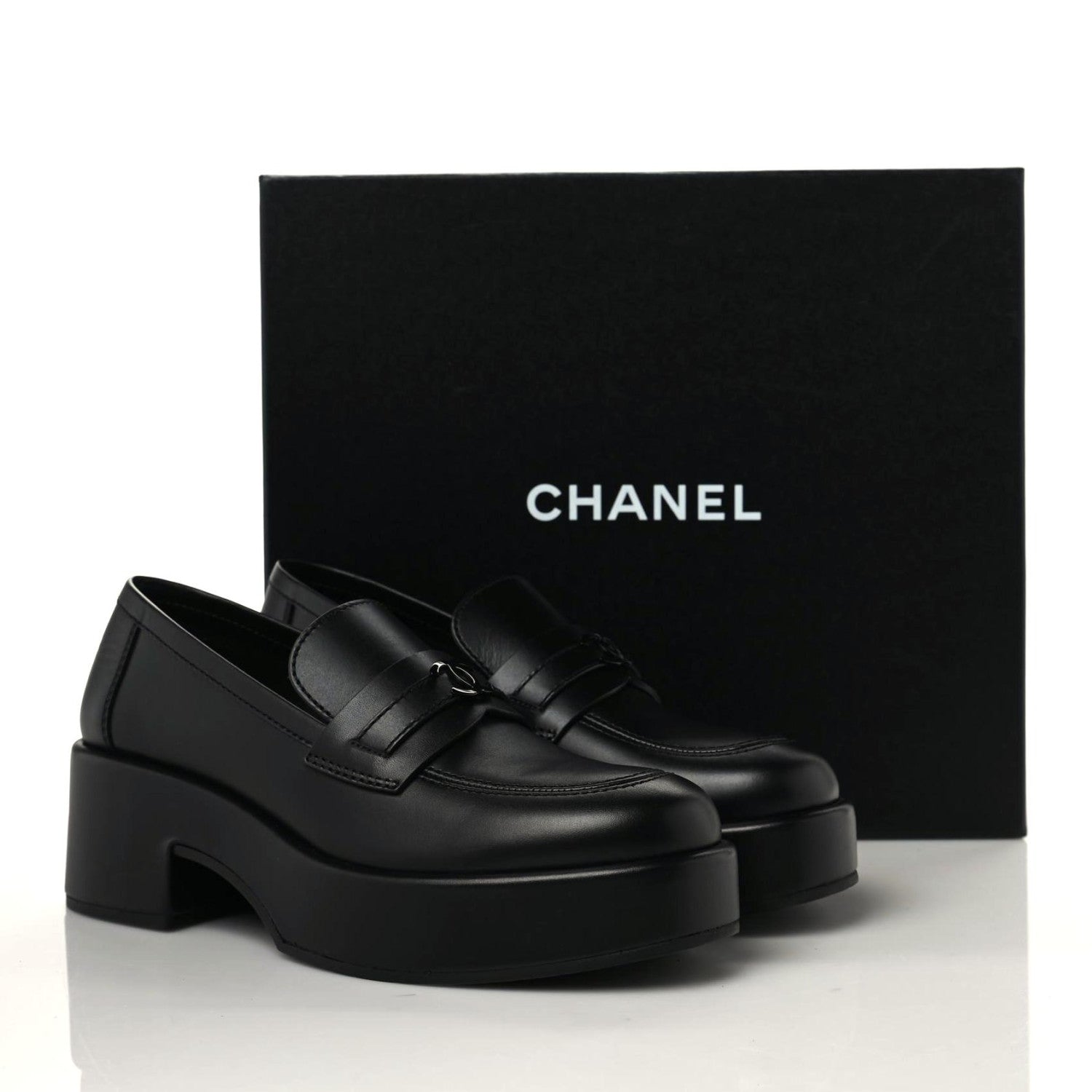 Chanel Calfskin CC Platform Loafers 40 Black 5 of 11