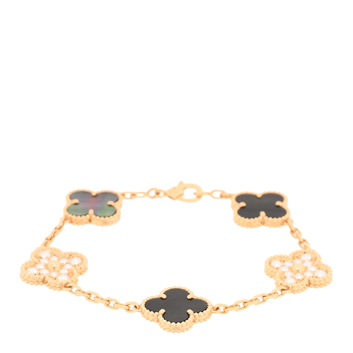 Van Cleef & Arpels 18K Yellow Gold Diamond Gray Mother of Pearl 5 Motifs Vintage Alhambra Bracelet 1 of 4