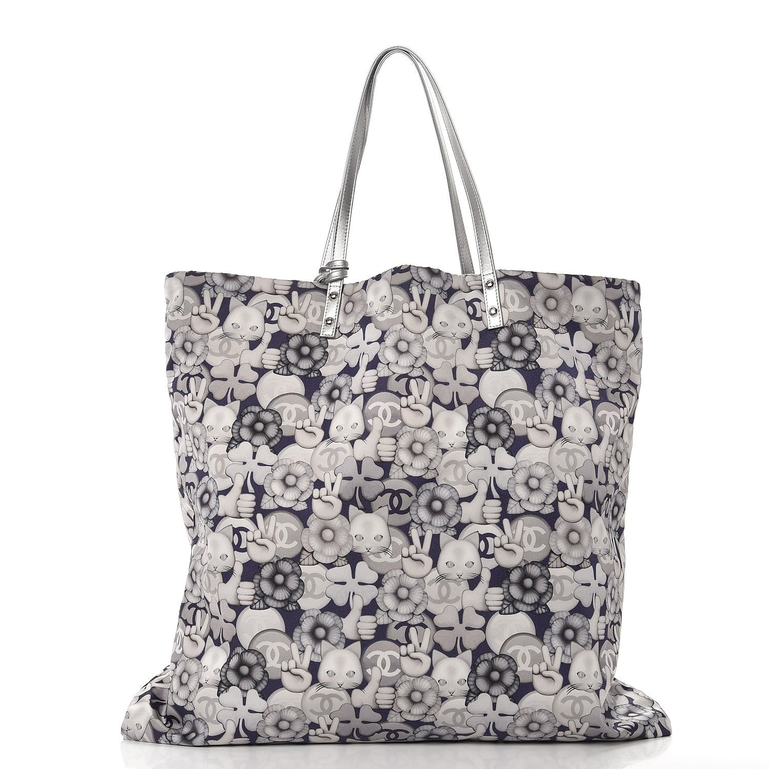 Chanel Nylon Cat Emoticon Tote Navy Silver 3 of 8