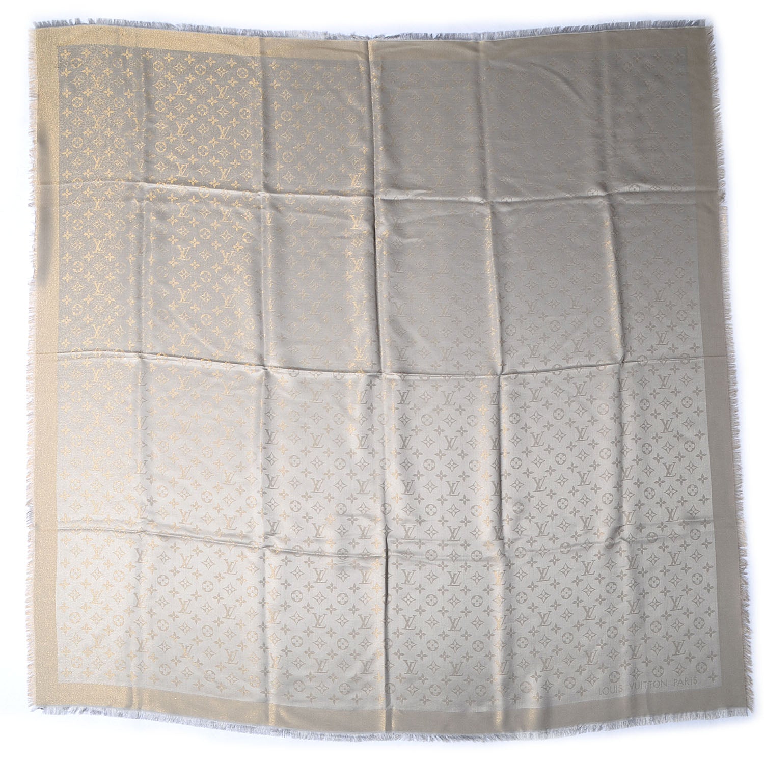 Louis Vuitton Monogram Silk Wool Shine Shawl Beige 3 of 5