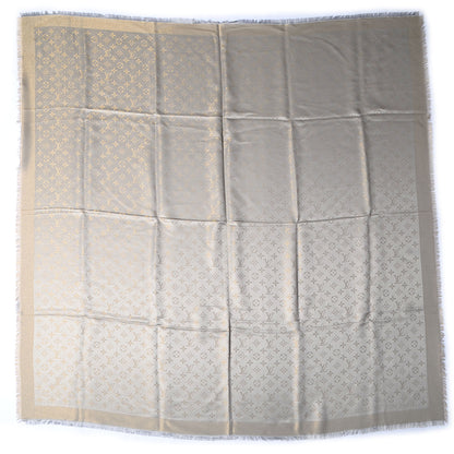 Louis Vuitton Monogram Silk Wool Shine Shawl Beige 3 of 5