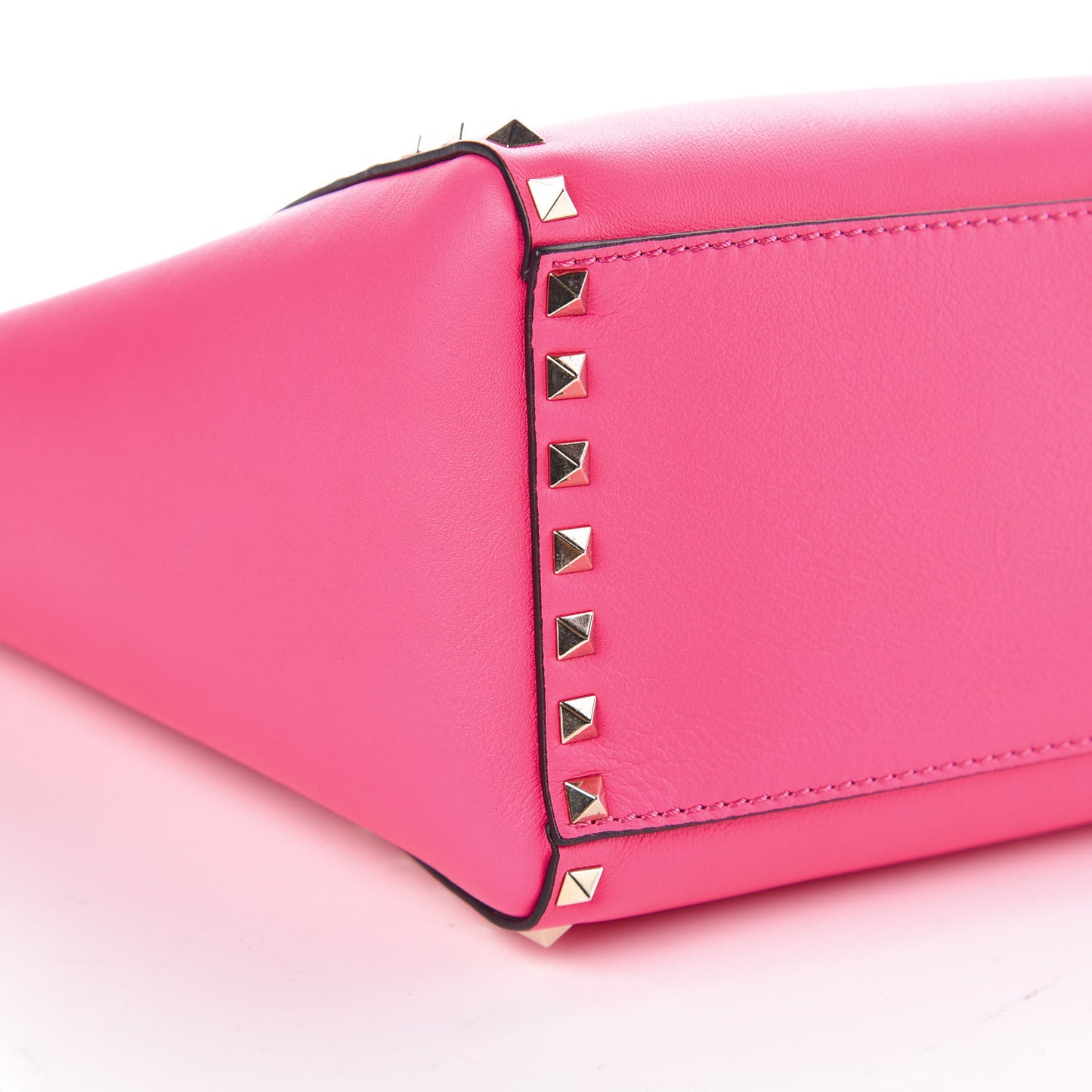 Vitello Rockstud Double Handle Tote Fuxia Fluo