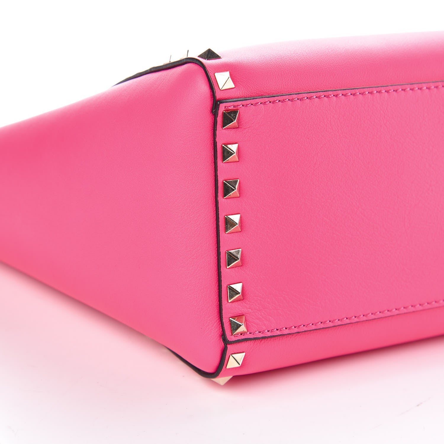 Valentino Garavani Vitello Rockstud Double Handle Tote Fuxia Fluo 9 of 10
