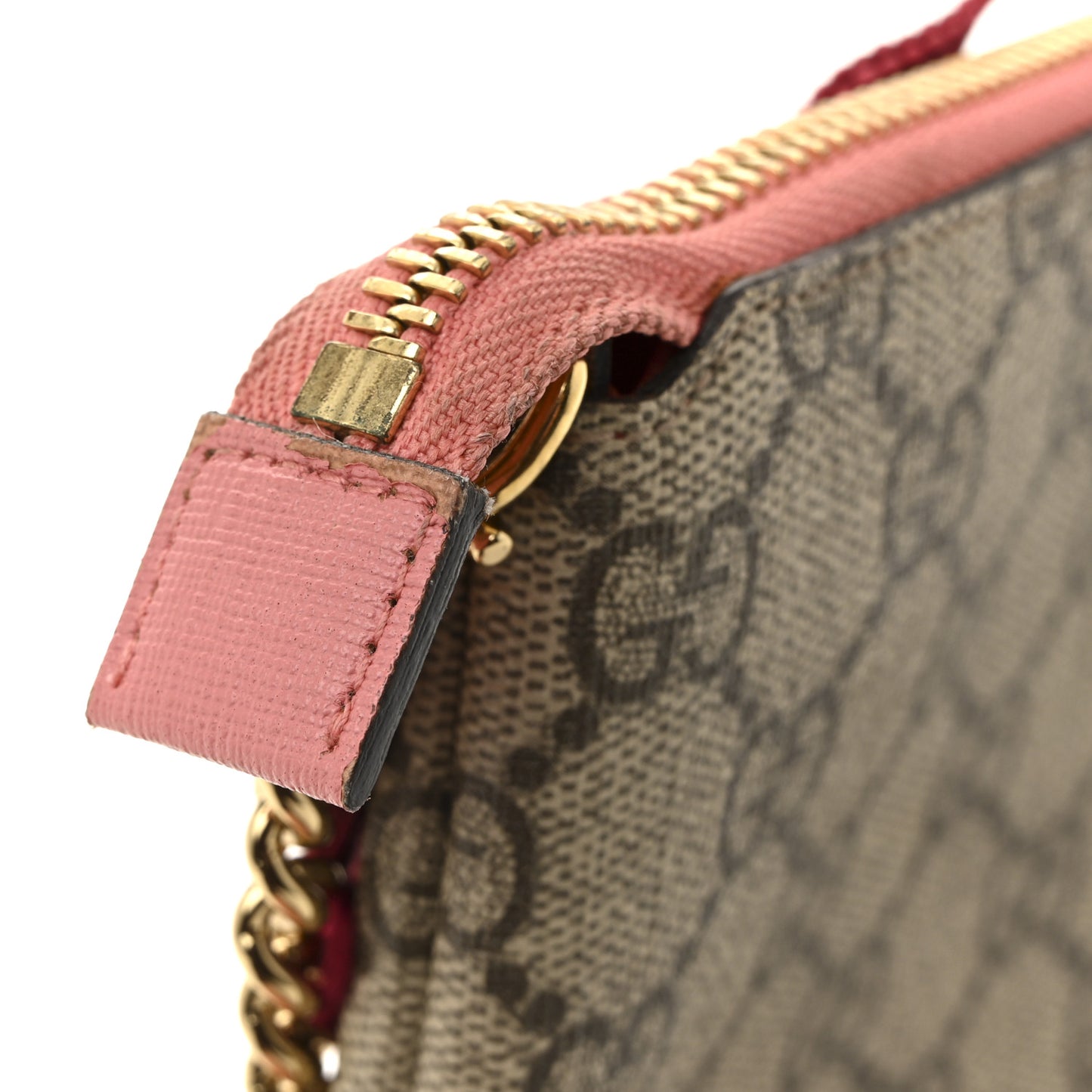 GG Supreme Monogram Face Embroidered Wrist Wallet Pink