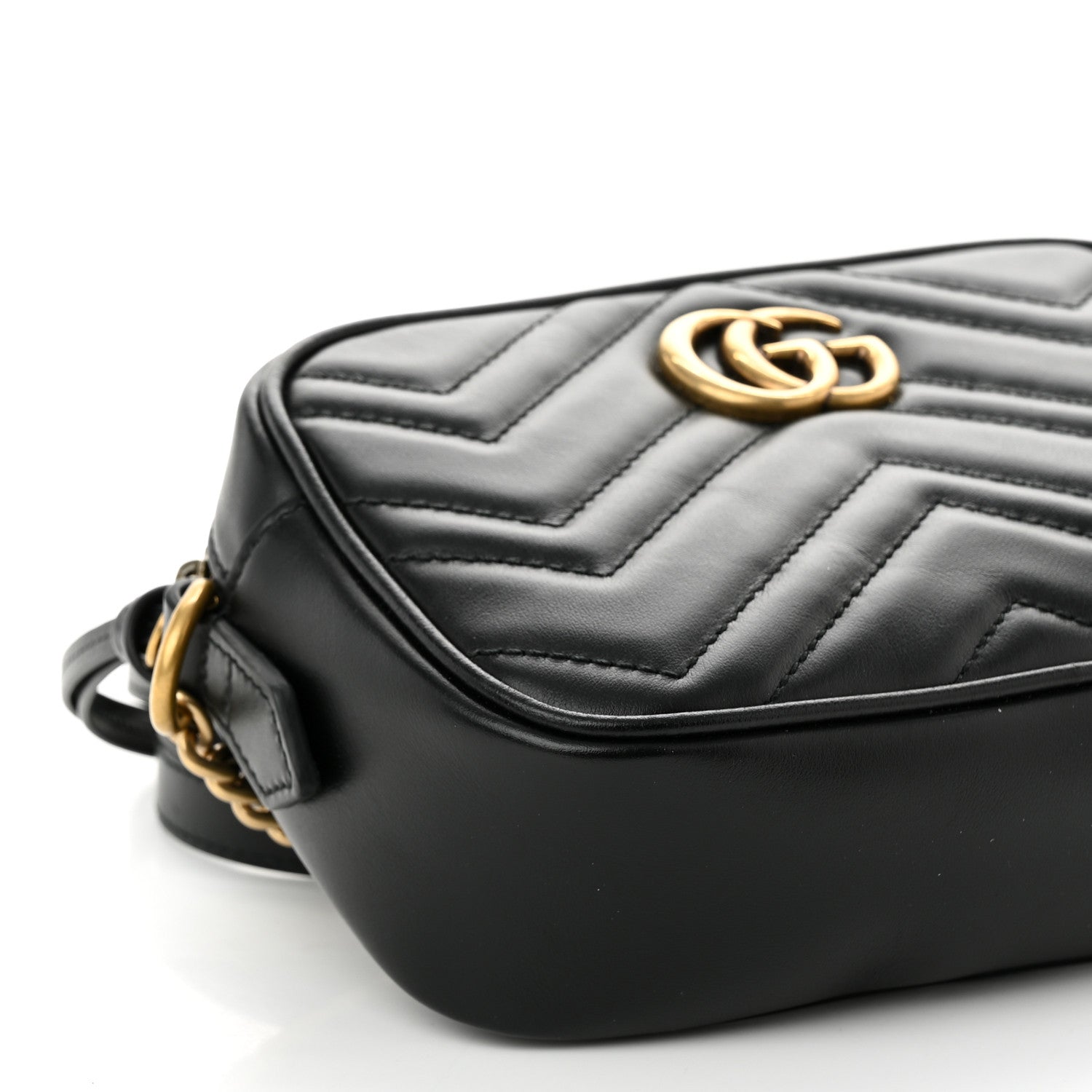 Gucci Calfskin Matelasse Mini GG Marmont Chain Shoulder Bag Black 9 of 10