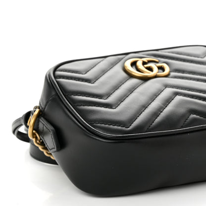 Gucci Calfskin Matelasse Mini GG Marmont Chain Shoulder Bag Black 9 of 10