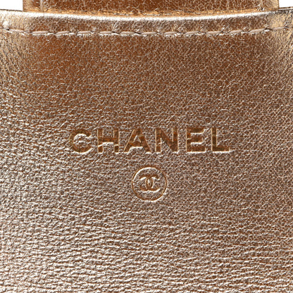 Chanel Metallic Lambskin Quilted Flap Card Holder Wallet Gold 6 of 10