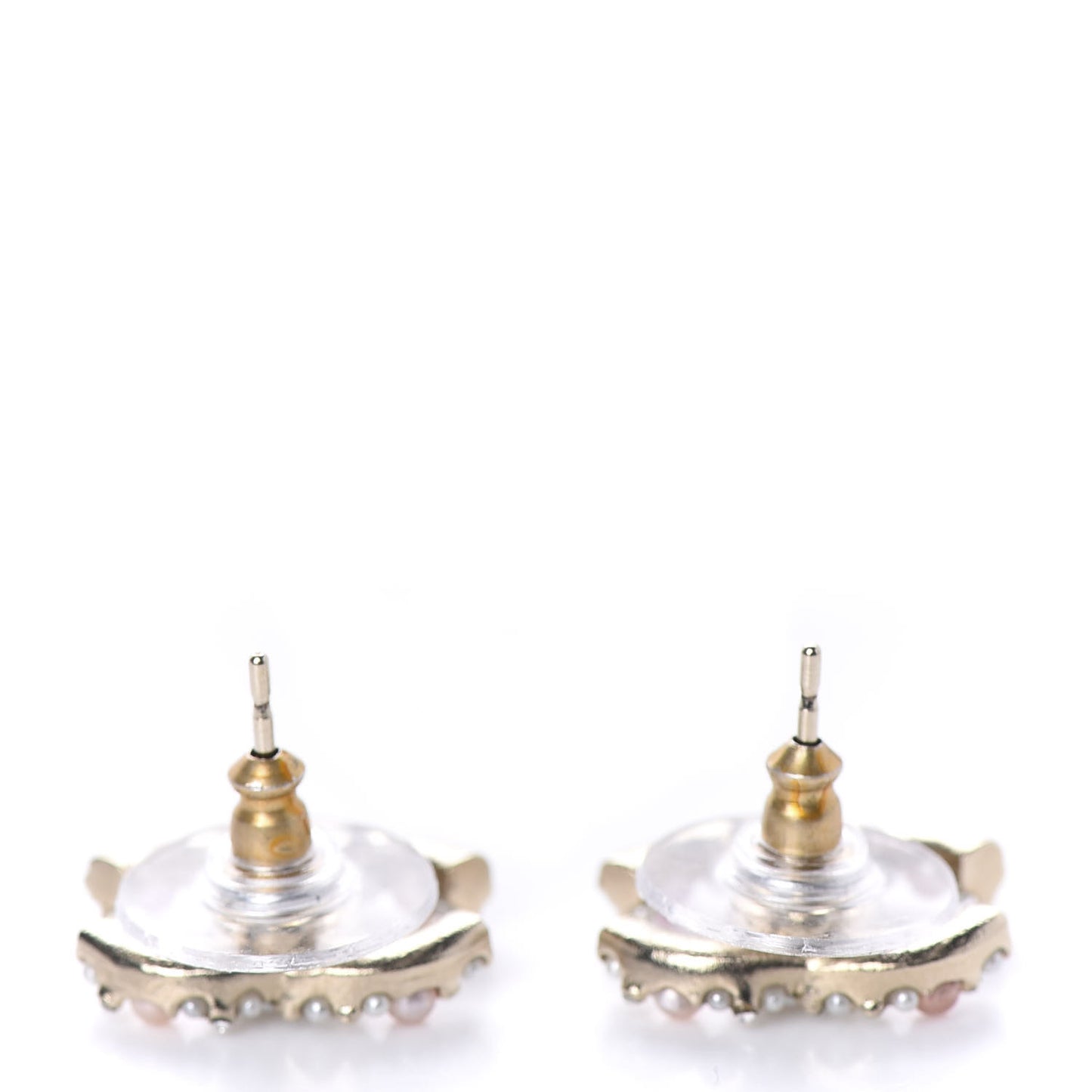 Pearl Crystal CC Charms Stud Earrings Light Gold Pink
