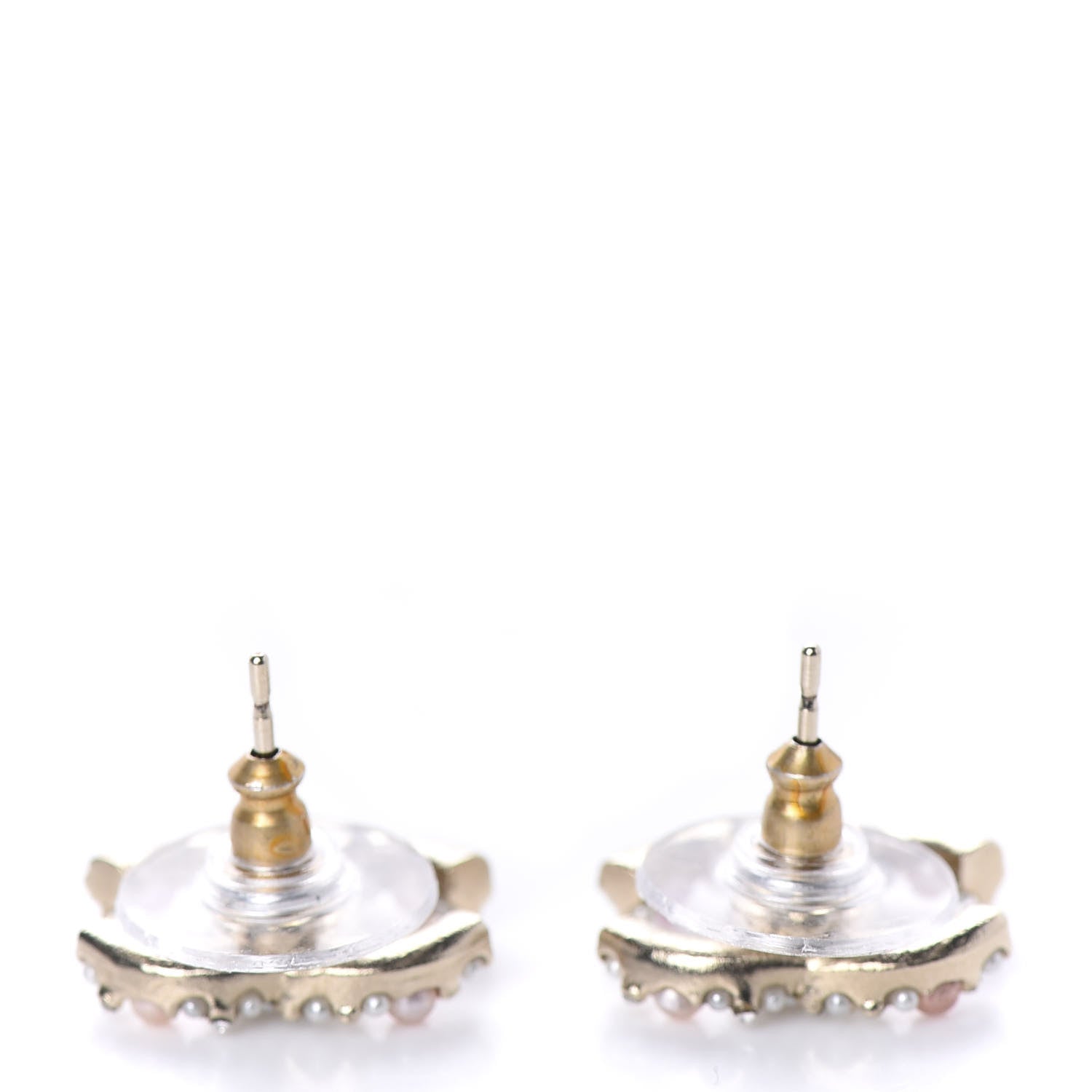 Chanel Pearl Crystal CC Charms Stud Earrings Light Gold Pink 3 of 5