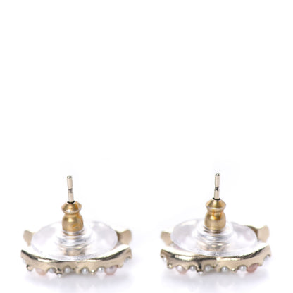 Chanel Pearl Crystal CC Charms Stud Earrings Light Gold Pink 3 of 5