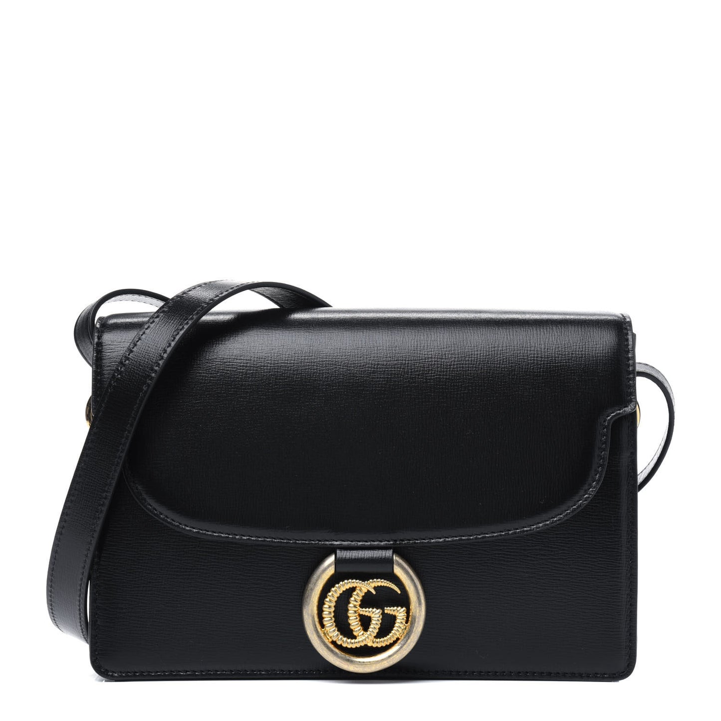 Textured Calfskin Small Torchon GG Ring Shoulder Bag Black