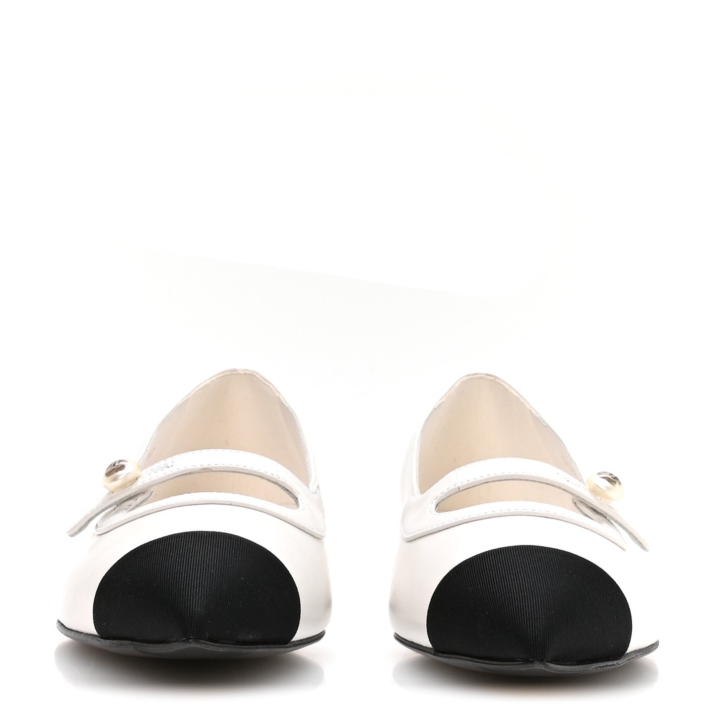 Shiny Lambskin Grosgrain Pearl Mary Janes Flats 38 White Black