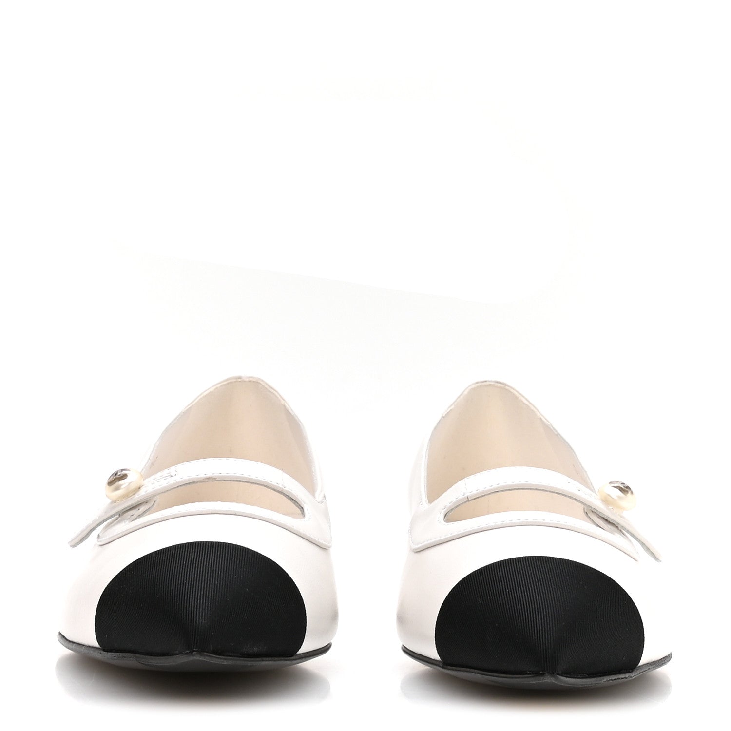 Chanel Shiny Lambskin Grosgrain Pearl Mary Janes Flats 38 White Black 3 of 9