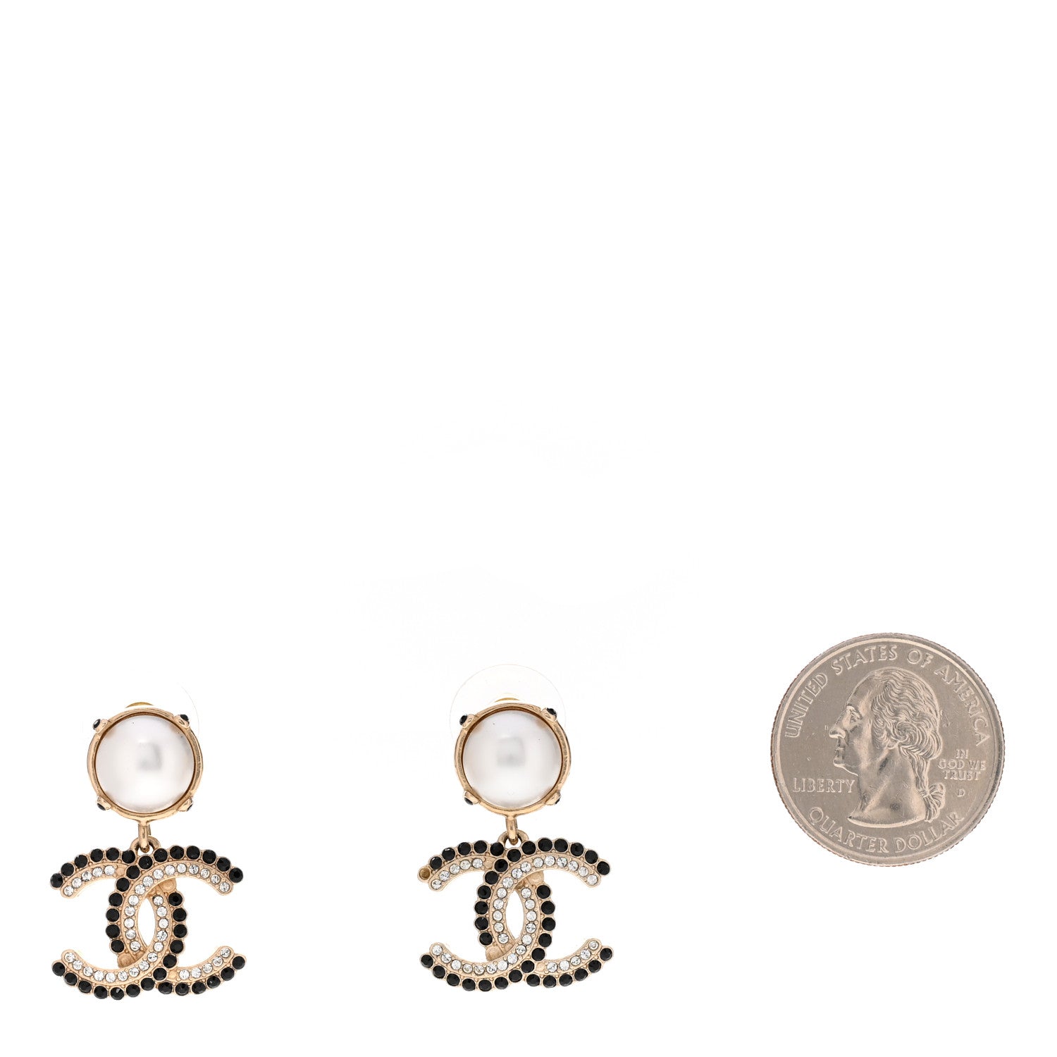 Chanel Pearl Crystal CC Drop Earrings Black Gold 2 of 5
