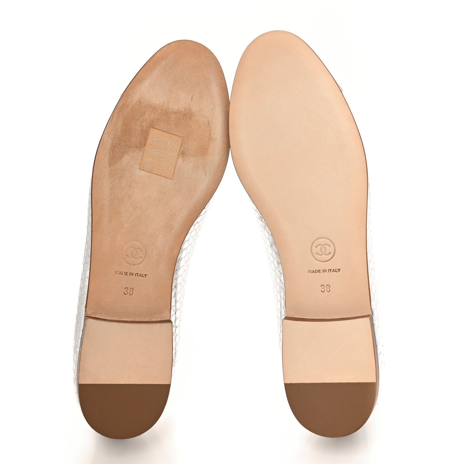 Chanel Mirror Effect Python Cap Toe CC Ballerina Flats 38 Silver 5 of 9