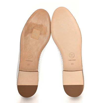 Chanel Mirror Effect Python Cap Toe CC Ballerina Flats 38 Silver 5 of 9