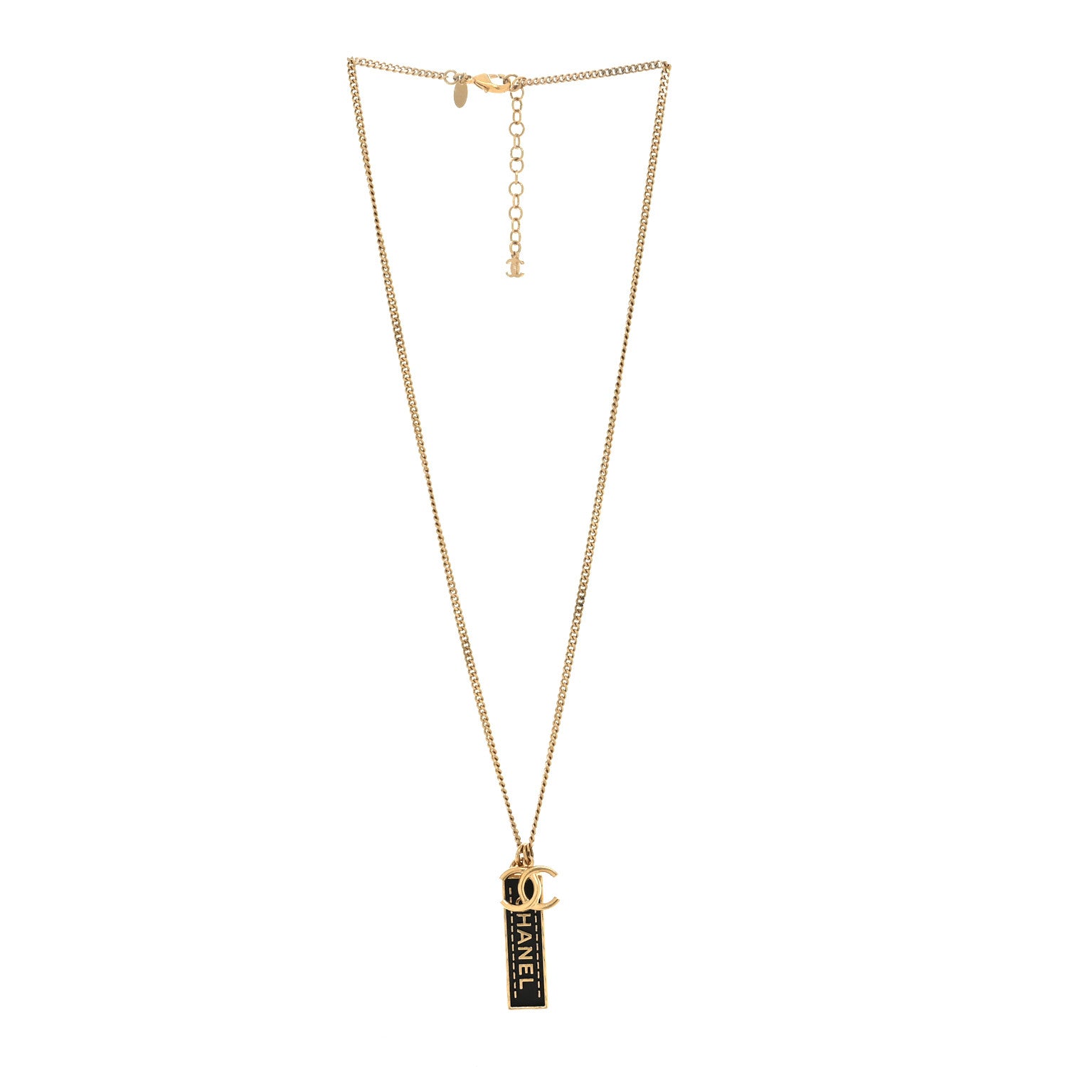 Chanel ID Dog Tag Charm Necklace Gold Black 3 of 5