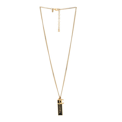 Chanel ID Dog Tag Charm Necklace Gold Black 3 of 5