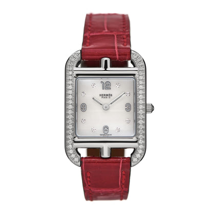 Hermes Stainless Steel Alligator Diamond Bezel Mother of Pearl 23mm Cape Cod Quartz Watch Braise 1 of 5