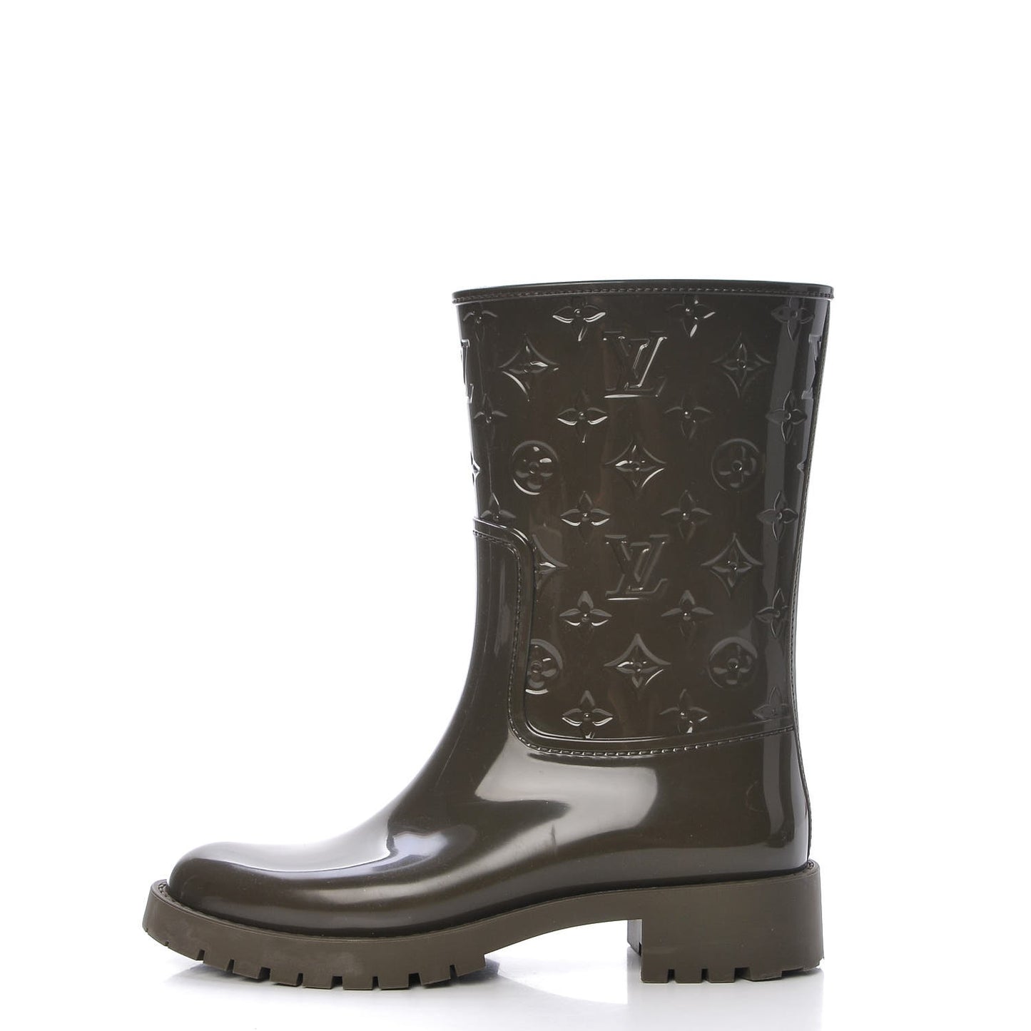 Rubber Embossed Monogram Drops Flat Half Boots 40 Kaki