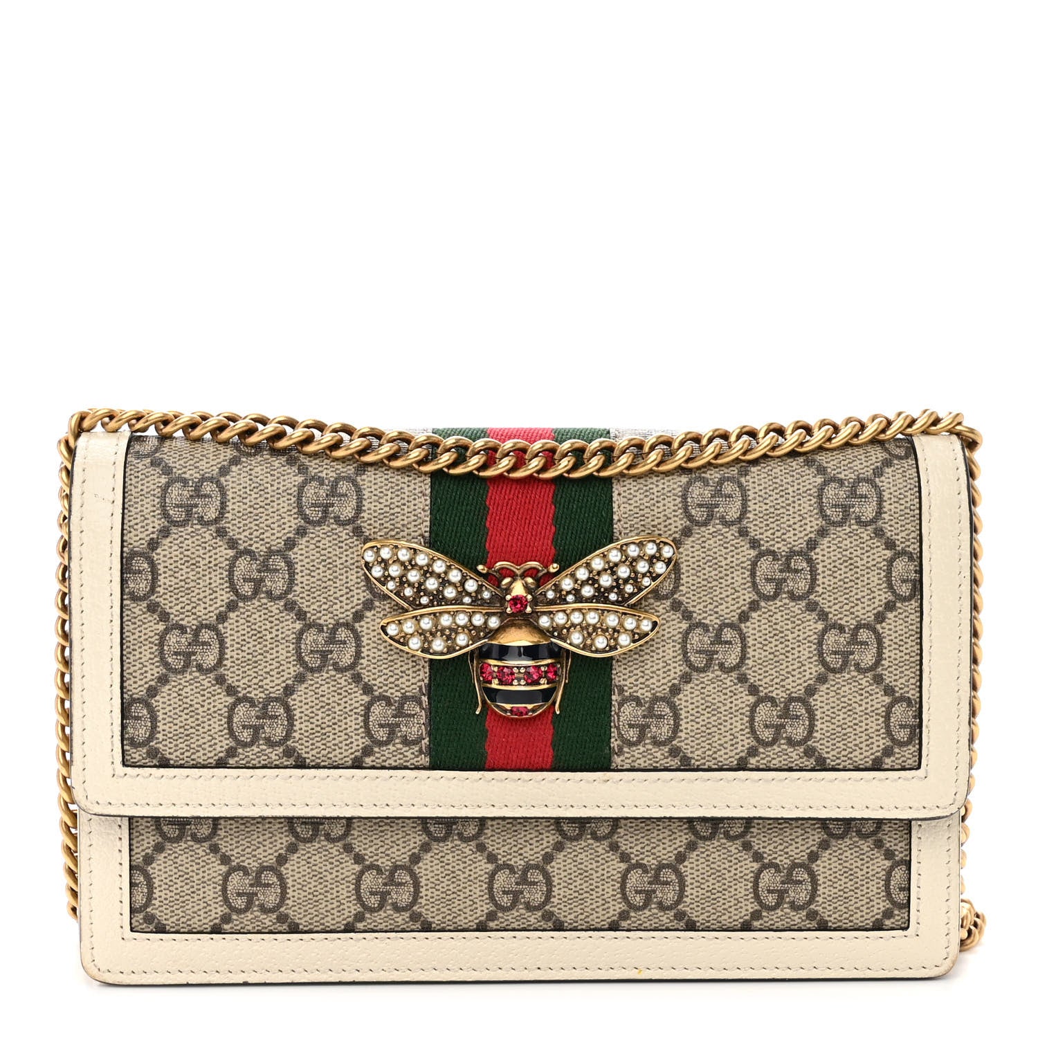 Gucci GG Supreme Monogram Web Queen Margaret Chain Wallet White 1 of 10