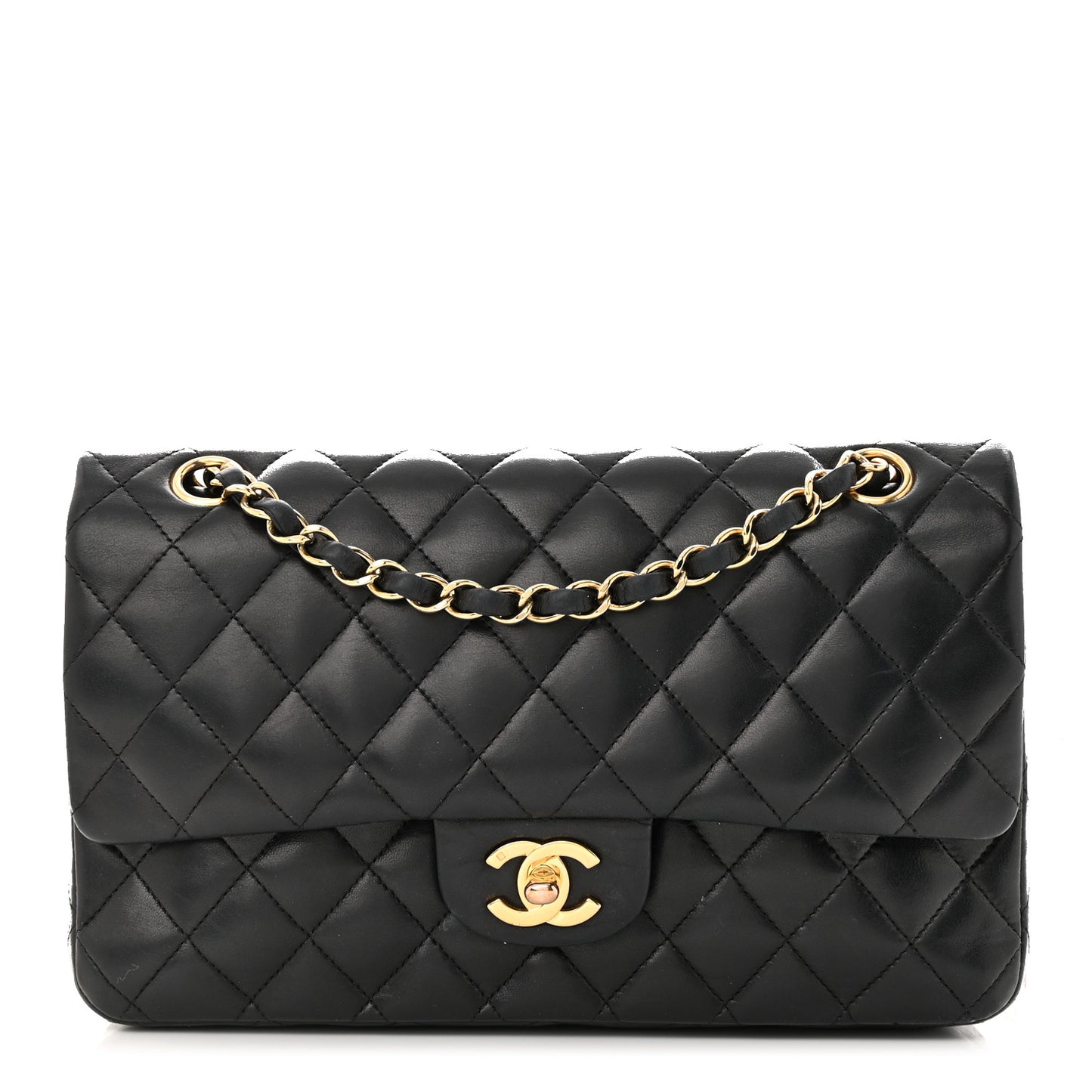 Lambskin Quilted Medium Double Flap Black