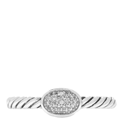 David Yurman Sterling Silver Diamond Petite Pave Oval Ring 54 6.75 1 of 4
