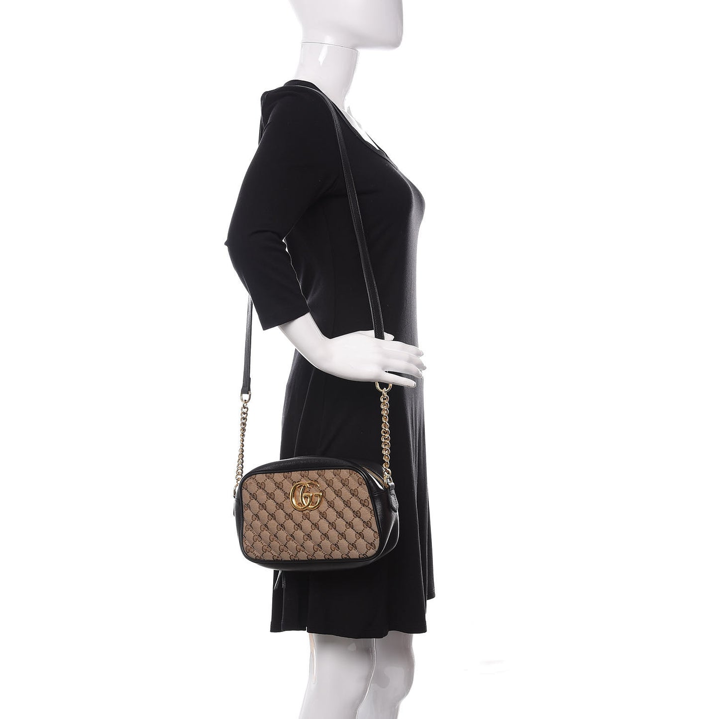 Monogram Matelasse Diagonal Small GG Marmont Chain Shoulder Bag Beige Black