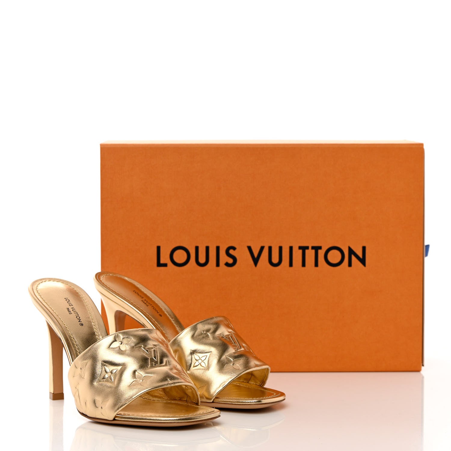 Louis Vuitton Metallic Lambskin Embossed Monogram Revival High Heel Mules 37 Gold 9 of 9