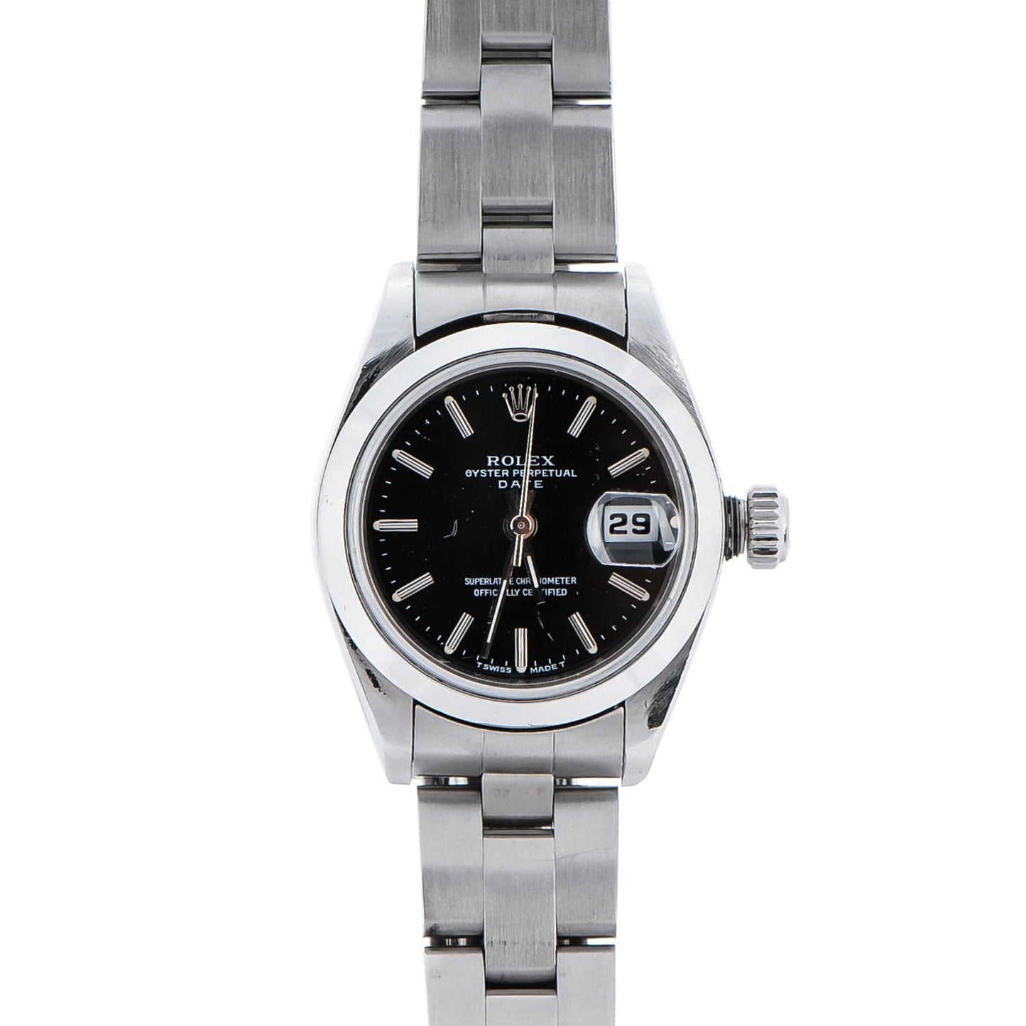 Stainless Steel 26mm Oyster Perpetual Date Watch Black 69160