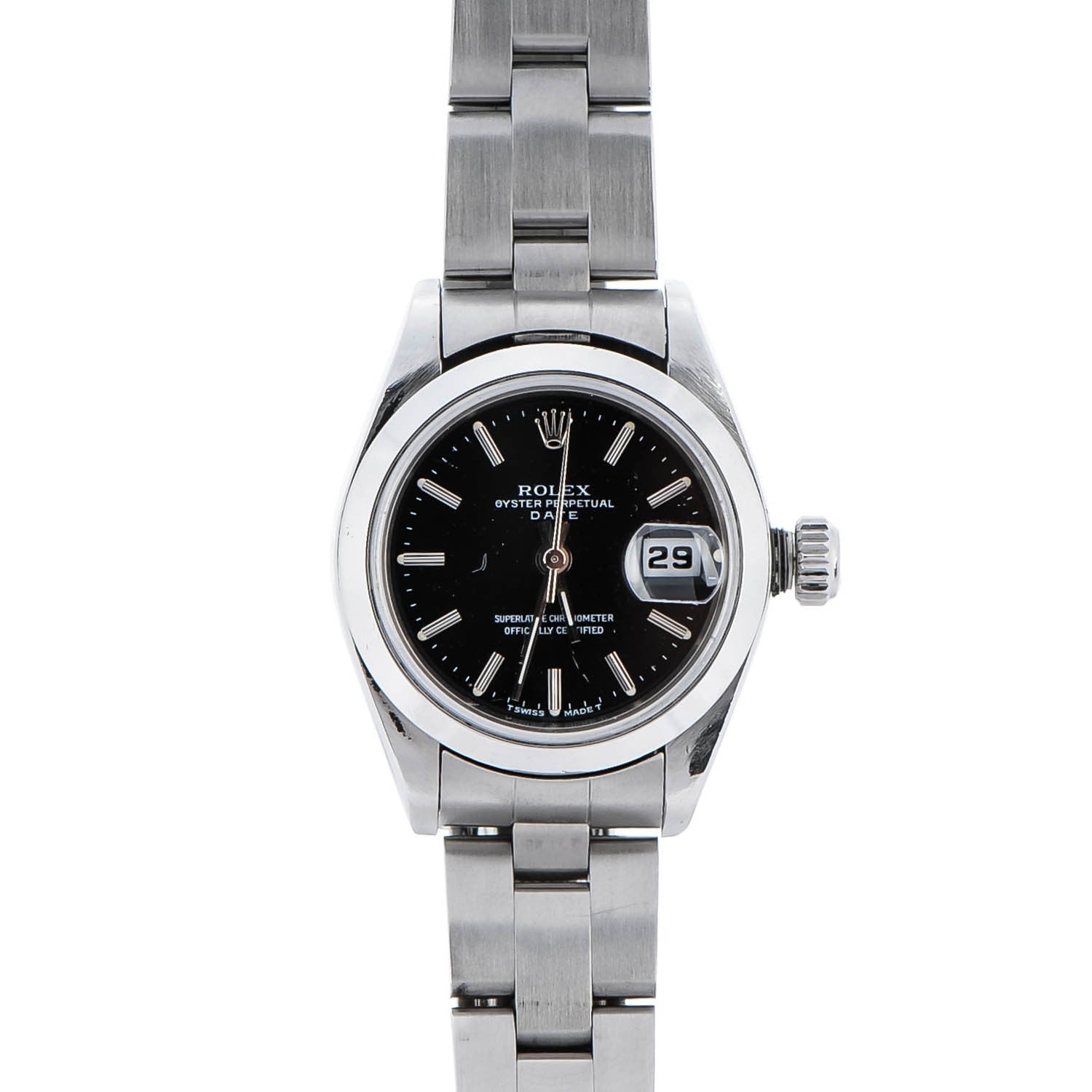 Rolex Stainless Steel 26mm Oyster Perpetual Date Watch Black 69160 1 of 6