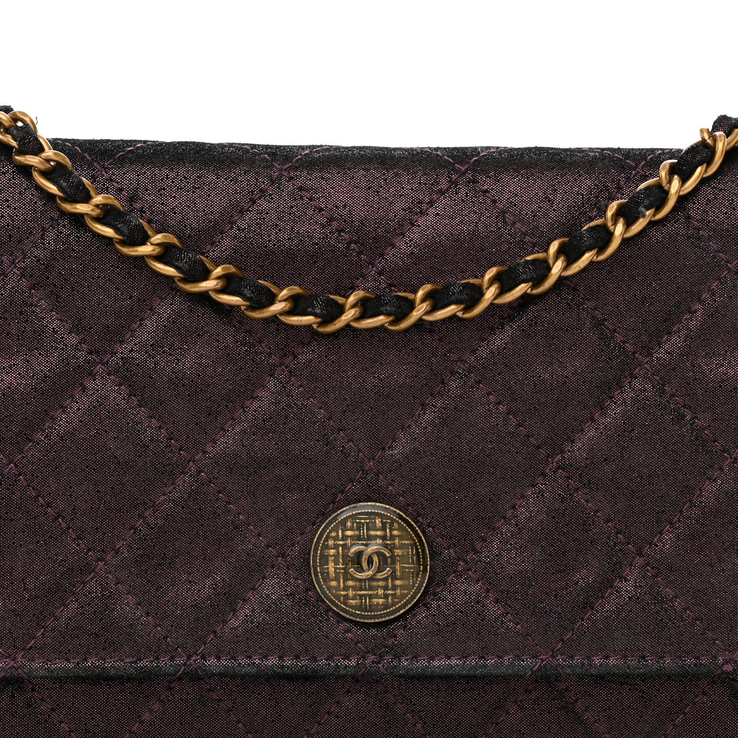 Chanel Iridescent Calfskin Quilted Tartan Button Wallet on Chain WOC 9 of 17