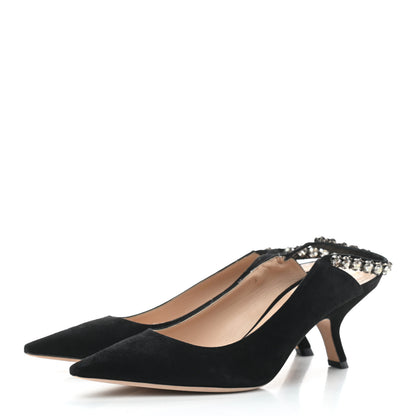 Christian Dior Suede Crystal Diorich Slingback Pumps 39 Black 3 of 11