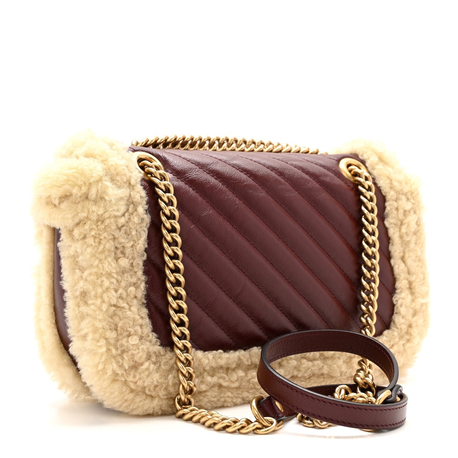 Gucci Azalea Calfskin Wool Matelasse Diagonal Small GG Marmont Shoulder Bag Sand Desert 3 of 11