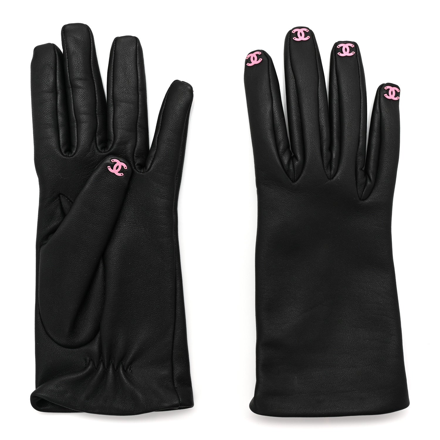 Chanel Lambskin CC Gloves 6.5 Black Pink 2 of 4