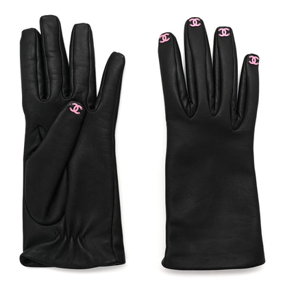 Chanel Lambskin CC Gloves 6.5 Black Pink 2 of 4