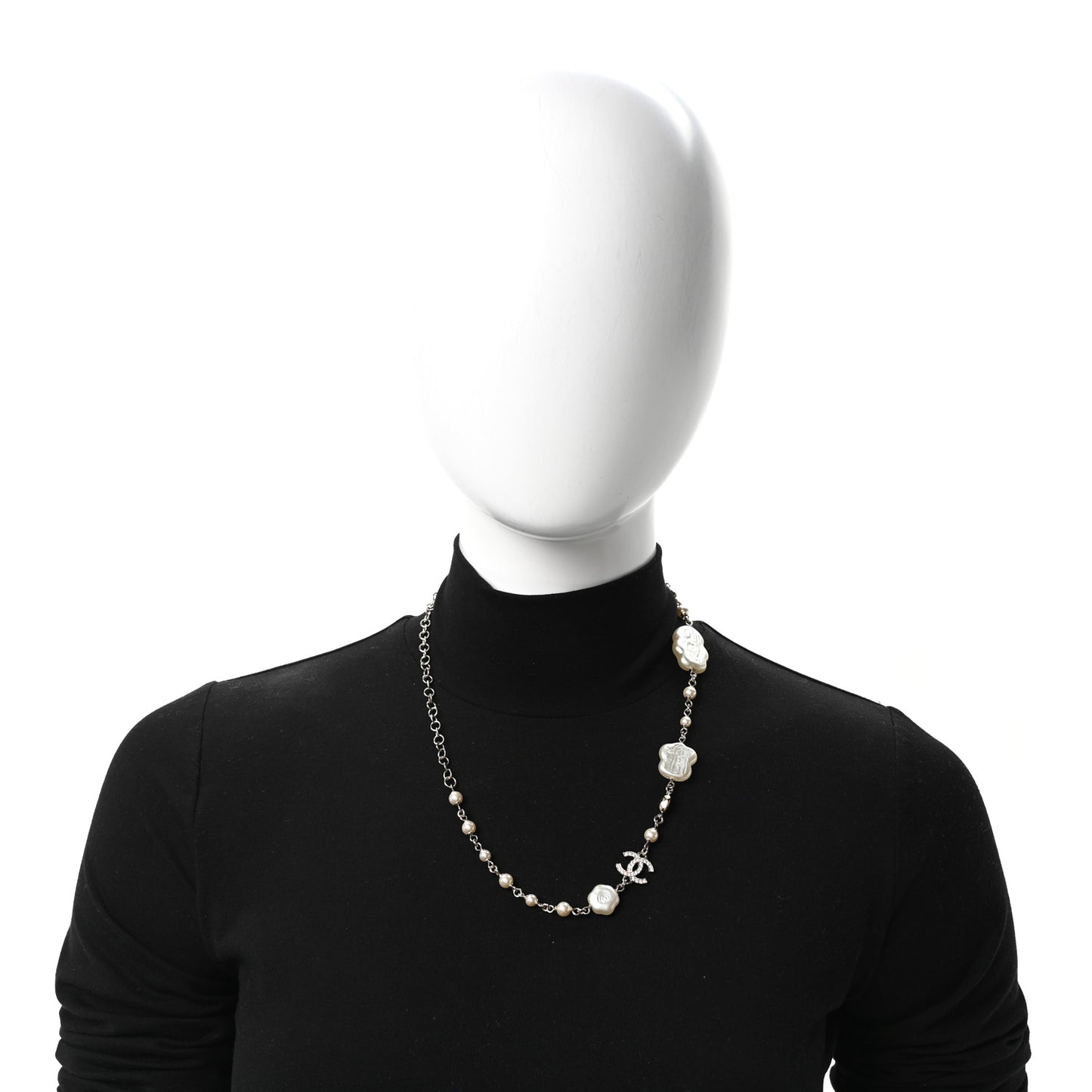 Pearl Crystal Camellia CC Necklace Gold