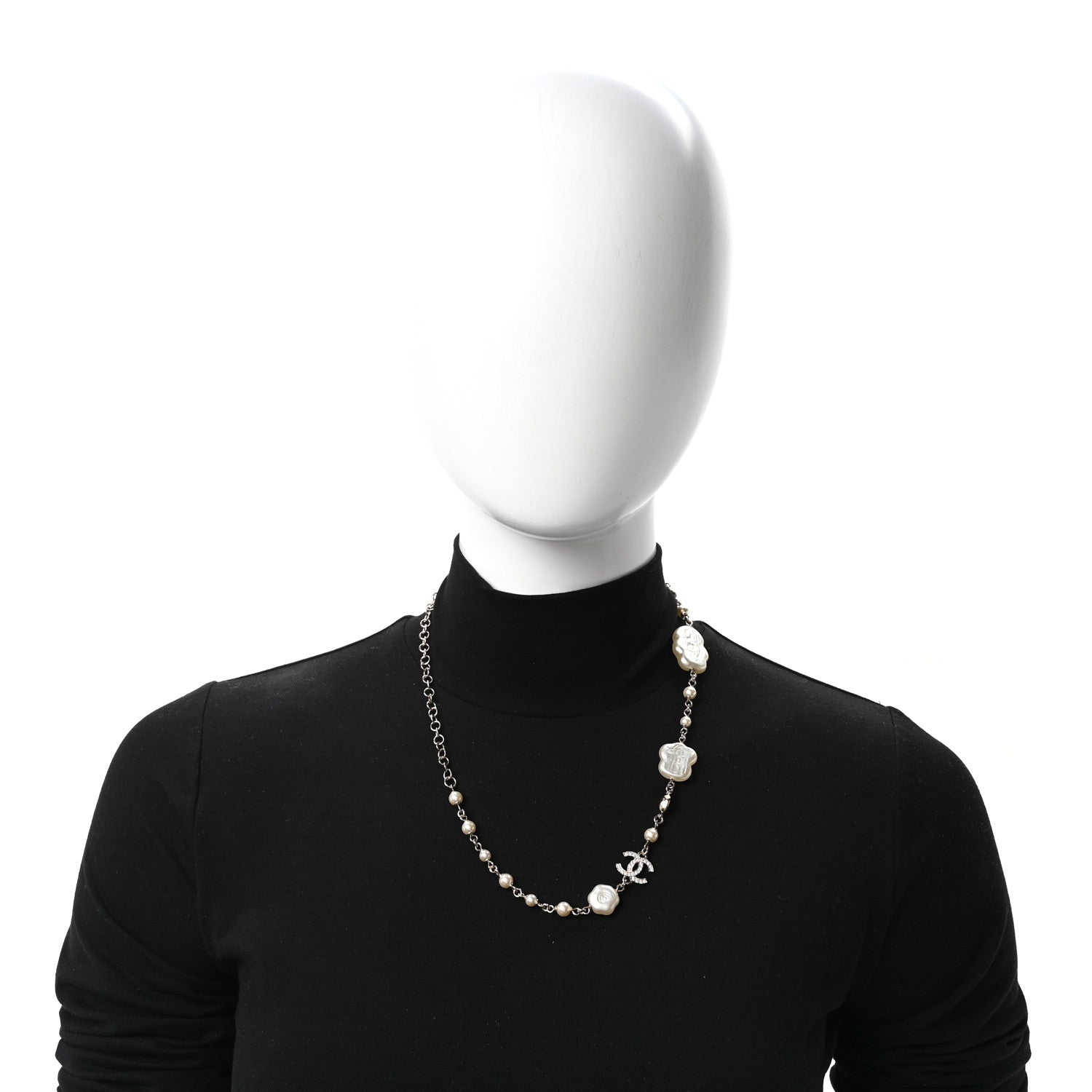 Chanel Pearl Crystal Camellia CC Necklace Gold 2 of 5