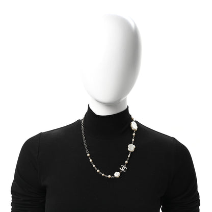 Chanel Pearl Crystal Camellia CC Necklace Gold 2 of 5