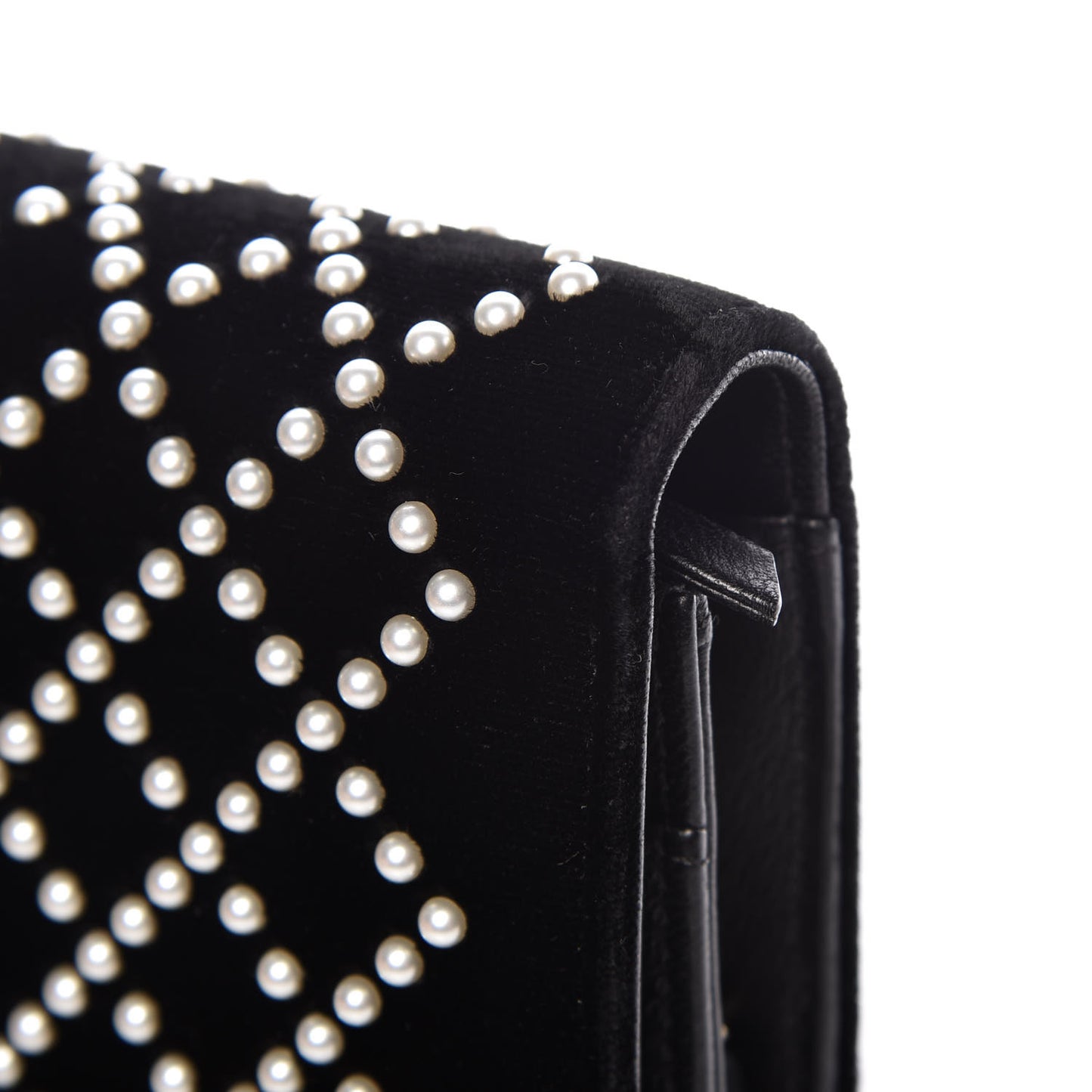 Velvet Pearl Diamond Embellished Wallet On Chain WOC Black