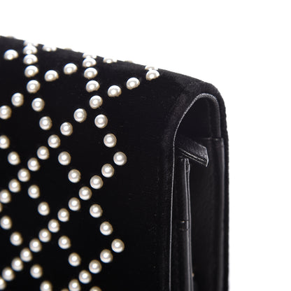 Chanel Velvet Pearl Diamond Embellished Wallet On Chain WOC Black 17 of 19