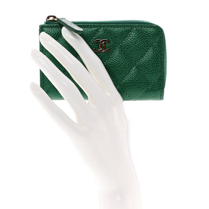 Chanel Iridescent Caviar Quilted Zipped Key Holder Case Green 2 of 8