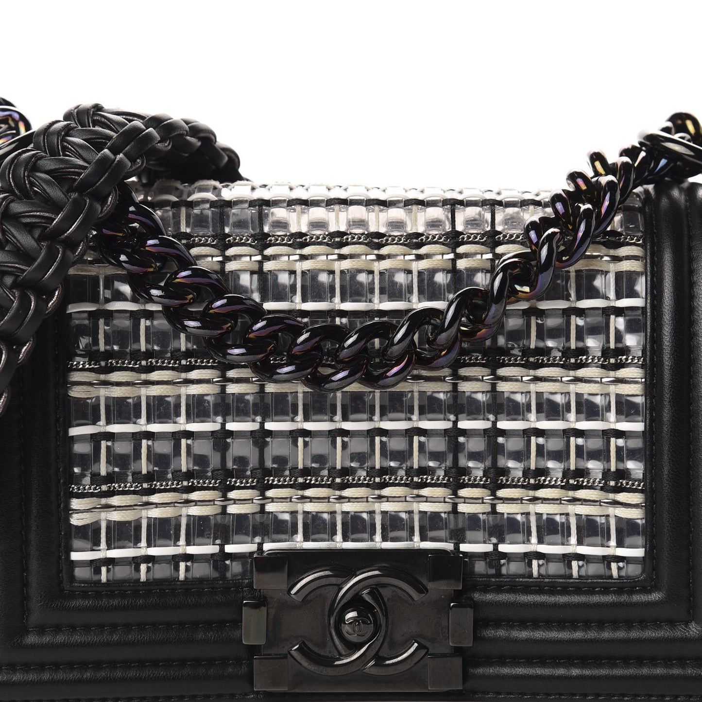 Lambskin PVC Thread Woven Small Boy Flap Black