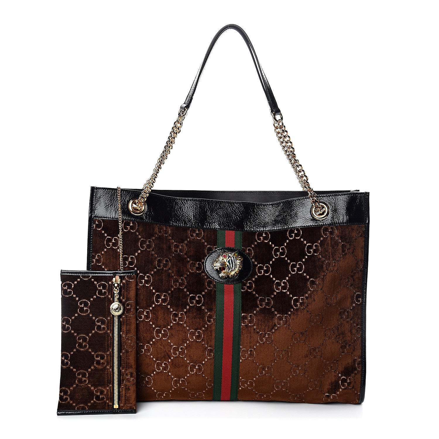 Gucci Velvet GG Monogram Large Rajah Chain Tote Brown 1 of 8