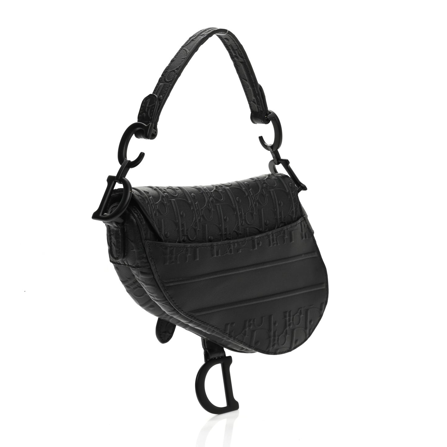 Calfskin Embossed Oblique Mini Saddle Bag Black