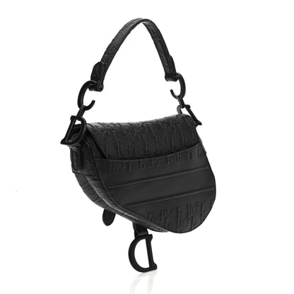 Christian Dior Calfskin Embossed Oblique Mini Saddle Bag Black 1 of 6