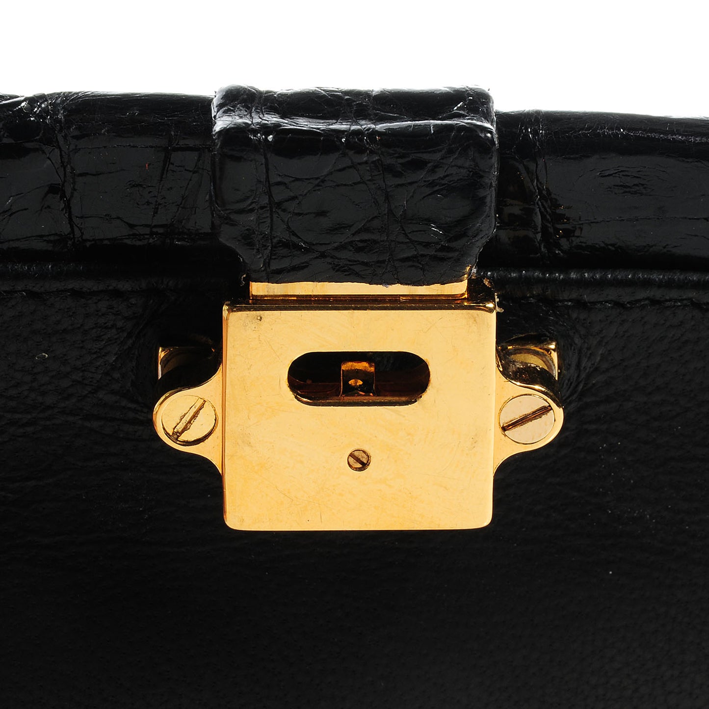 Shiny Crocodile Top Handle Bag Black