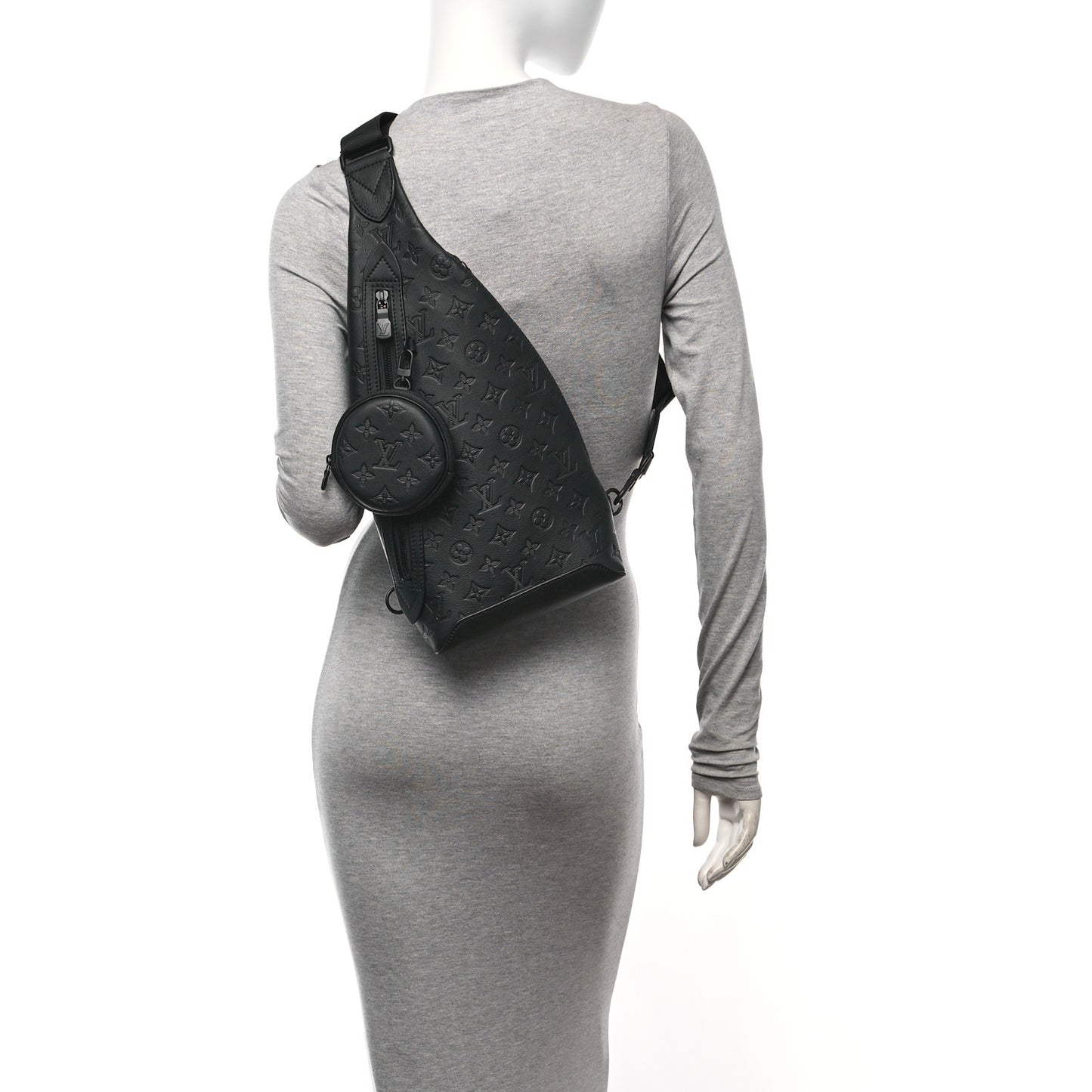 Calfskin Shadow Monogram Duo Slingbag Black